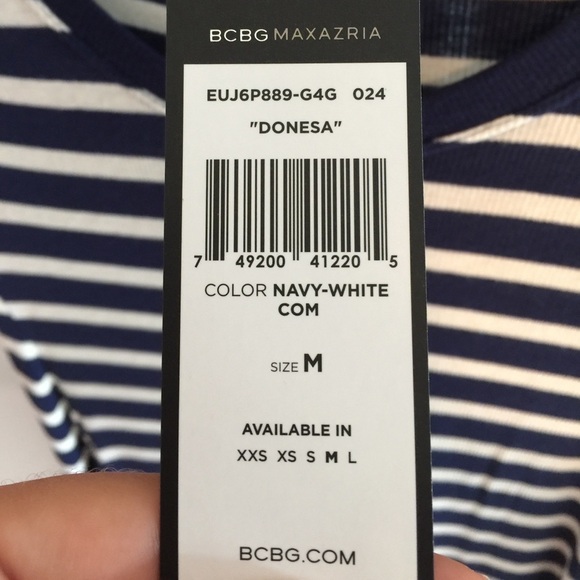 New BCBG Navy white Donesa high low dress maxi size medium short sleeve - Picture 6 of 9